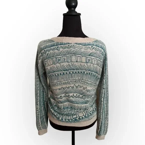 Stussy Vintage Women's Teal & Tan Angora & Wool Blend Cardigan Sweater Size M - Picture 2 of 12